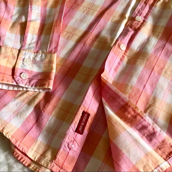 Guess Shirt Women’s S Button Down Pink Plaid Pastel Western Long Sleeve Colorful - Picture 4 of 8